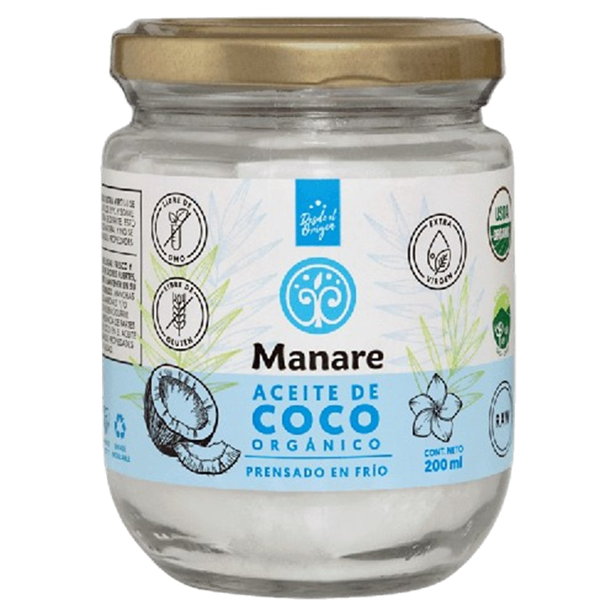 Aceite De Coco Orgánico. Manare 200ml.