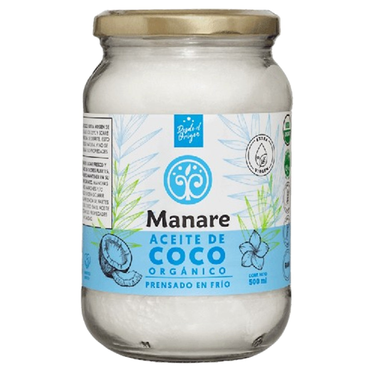 Aceite de Coco Orgánico. Manare 500ml.