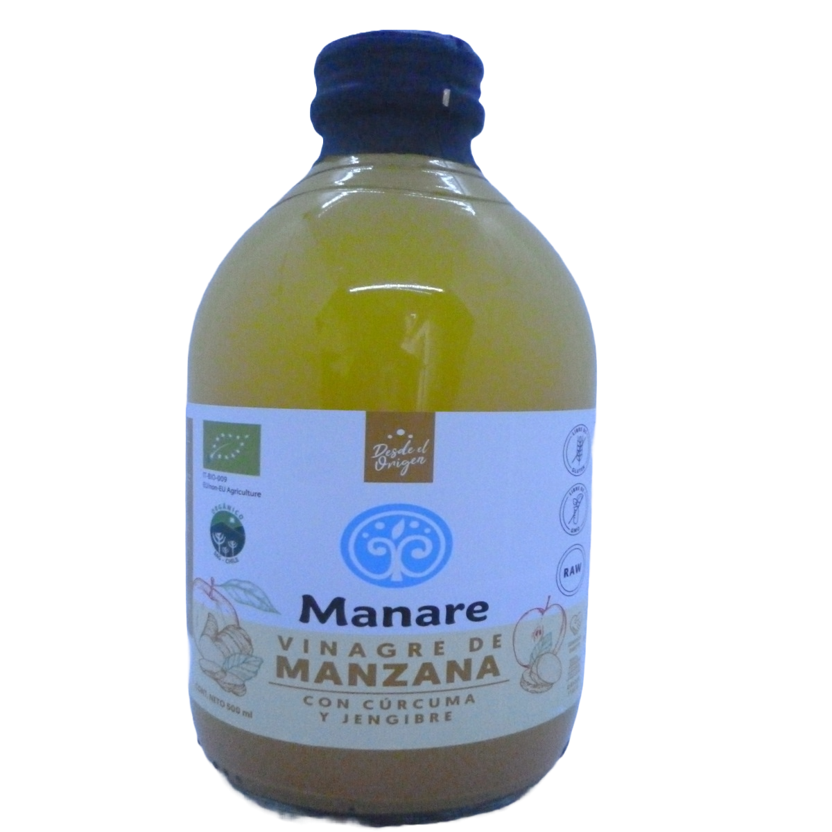 Vinagre Manzana Con Cúrcuma Y Jengibre-500ml. Manare.