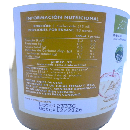 Vinagre Manzana Con Cúrcuma Y Jengibre-500ml. Manare.