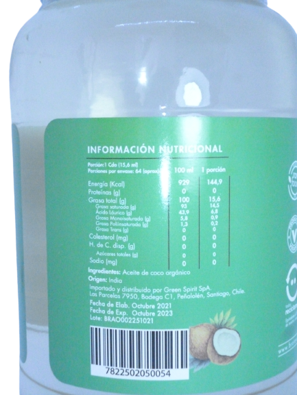 Aceite De Coco Orgánico Extra Virgen. Brota 1000ml.