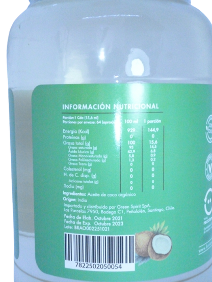 Aceite De Coco Orgánico Extra Virgen. Brota 1000ml.